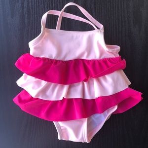 Two-tone pink ruffles swim suit 12 mos.